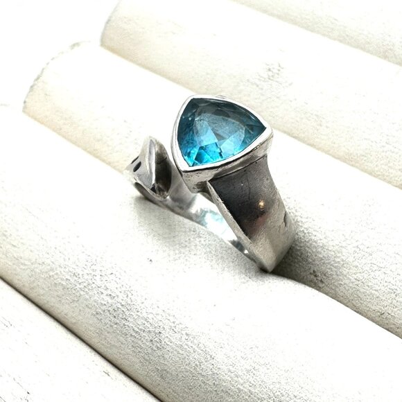 Blue Topaz Sterling Silver Ring Size 3.5 Weight 10 Grams Best Modernist Design - Picture 5 of 6